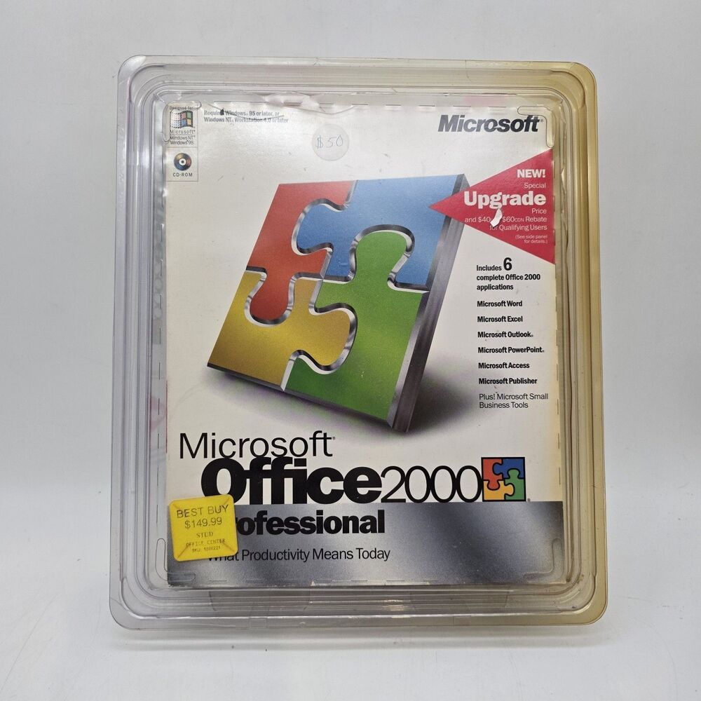 Vintage 2000 Microsoft Office 2000 Professional Upgrade CD Retail Box X05-26452